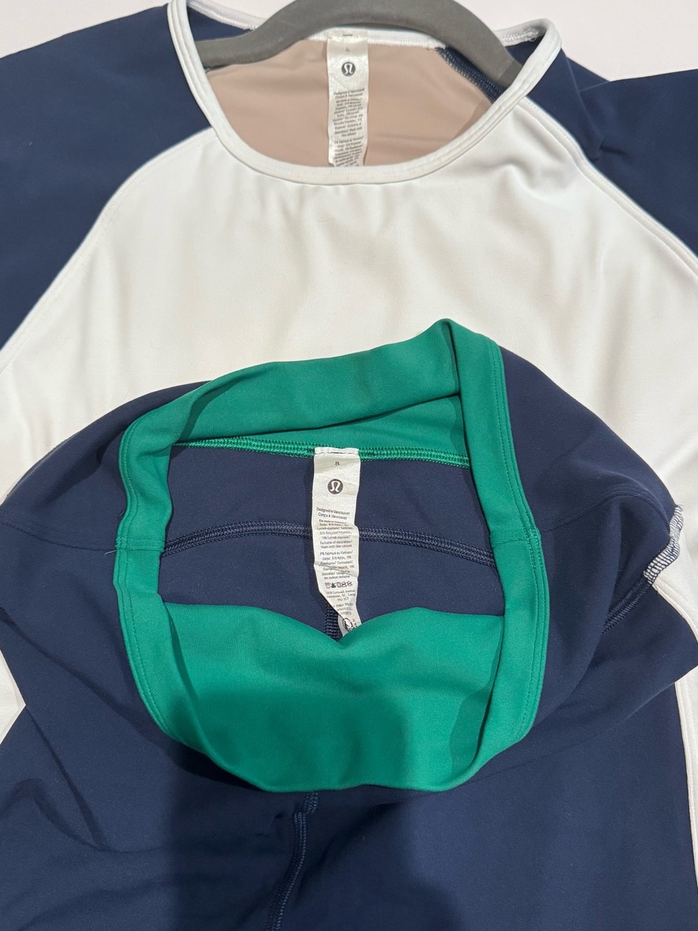 lululemon athletica Kids One-Piece Rashguard - Navy, White & Green Trim